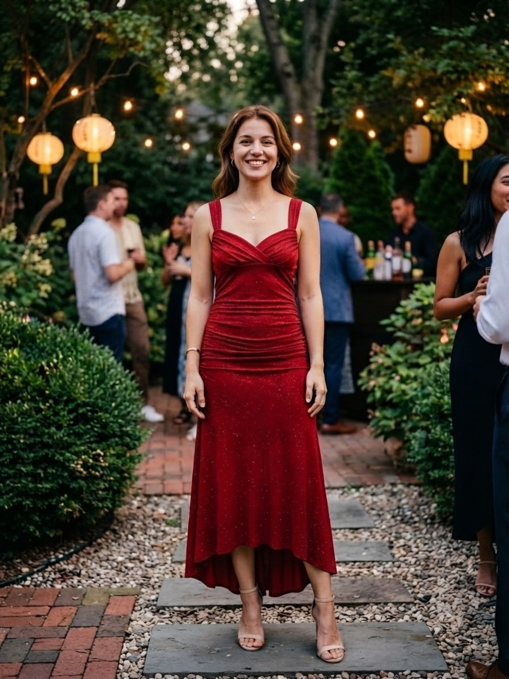 Lipsy Red Sparkle High-Low Dress
